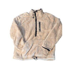 Victorias Secret Pink Beige Sherpa Pullover Half Zip Kangaroo Pocket Sz XS